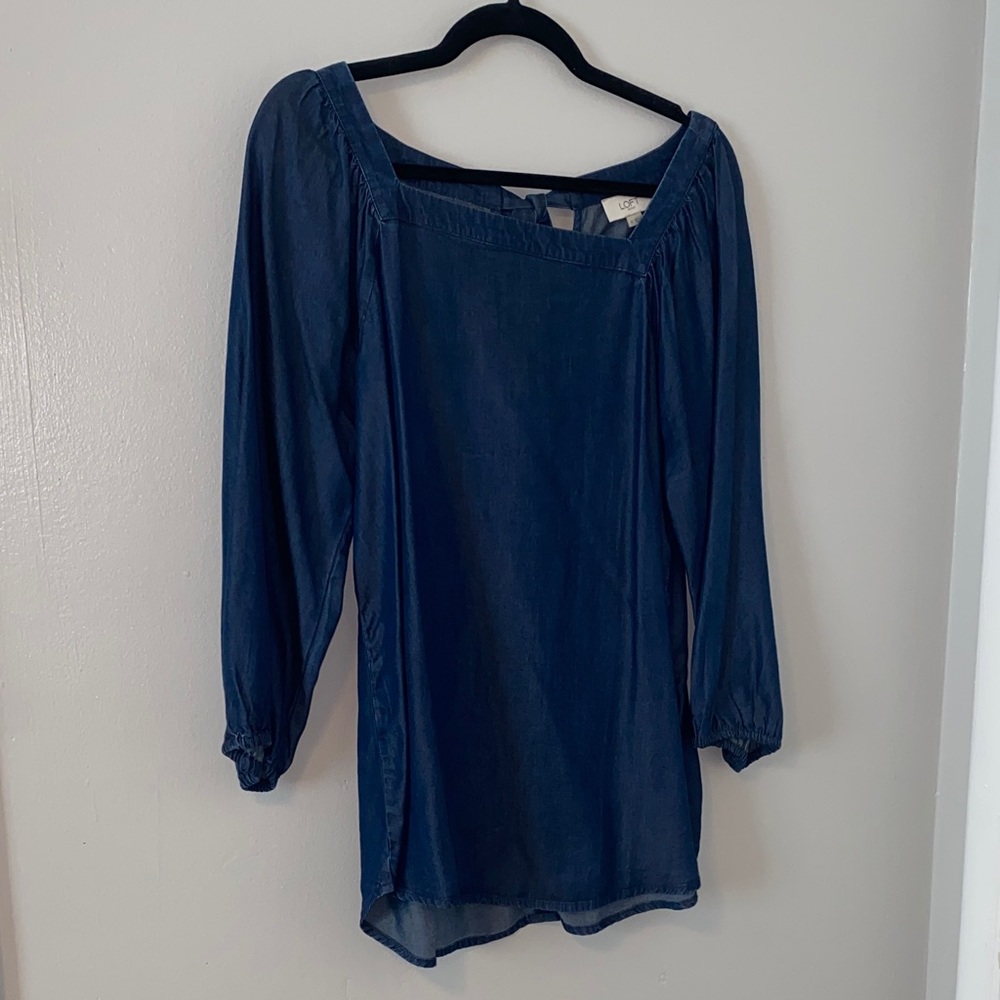 Loft Chambray Bow Back Long Sleeve Blouse